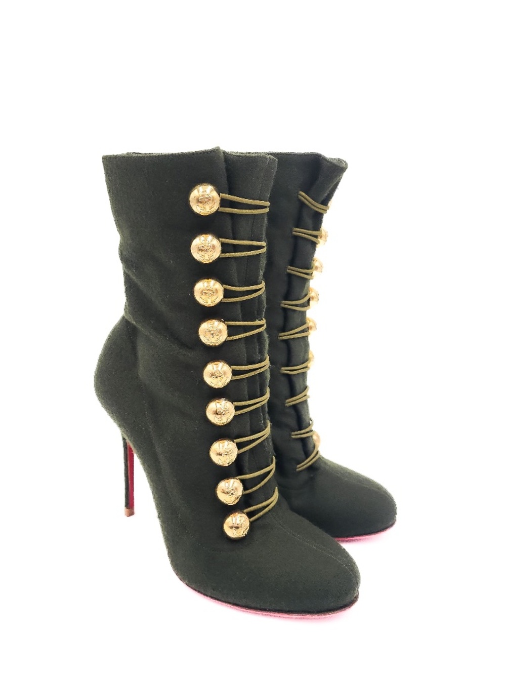 Christian Louboutin Green Napolean Wool Felt Heeled Ankle Boots EU 37